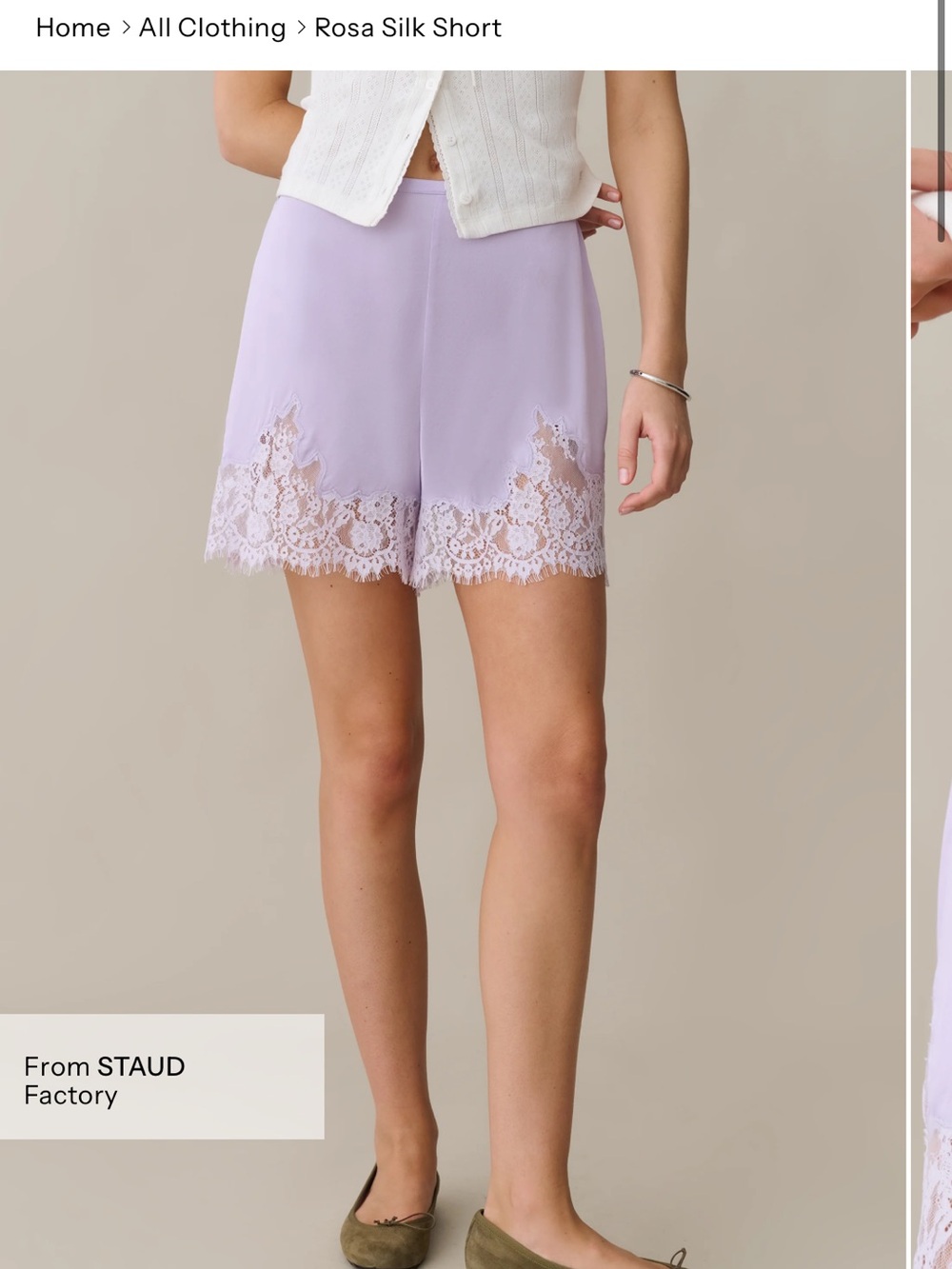 Few Moda Sorella Rosa Silk Shorts with Lace- Lavender size M
